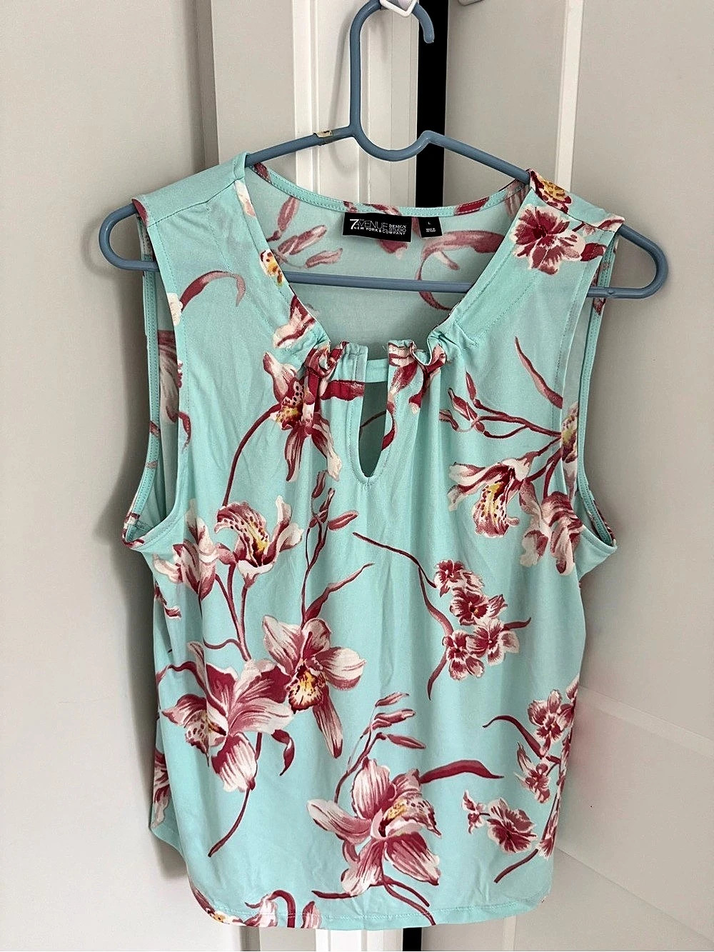 7th Avenue Design Studio Floral Blouse in Blue & Pink Size Large Like New